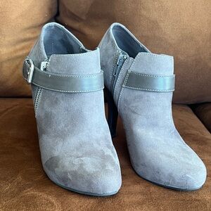 Fergalicious Gray Suede Ankle Booties with Buckle Strap
